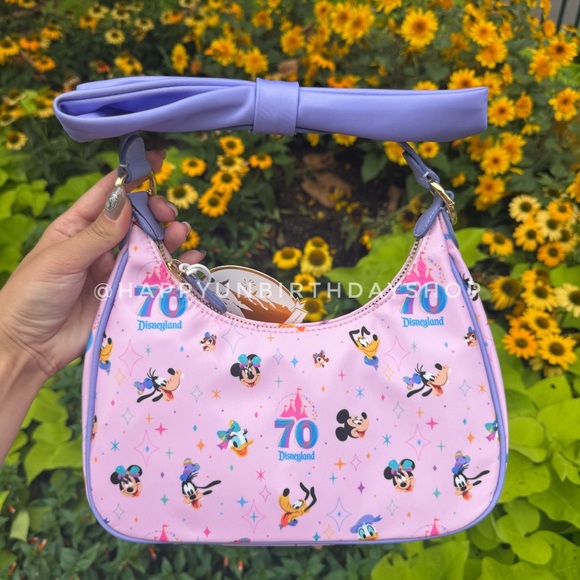 Disney x Stoney Clover Lane Disneyland 70th Anniversary Bow Curved Crossbody - Picture 1 of 2